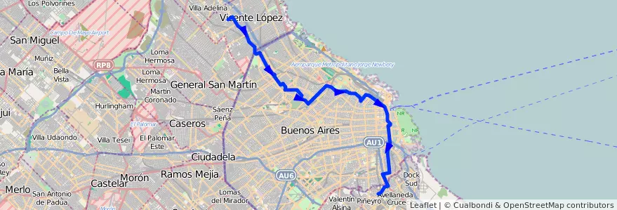 Mapa del recorrido R2 Munro-Avellaneda de la línea 93 en Ciudad Autónoma de Buenos Aires.