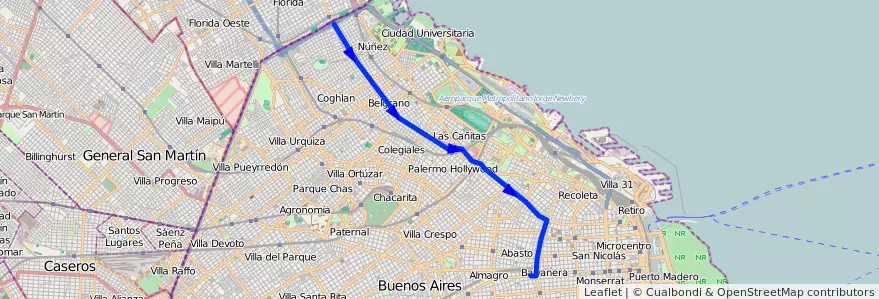 Mapa del recorrido Ramal 2 x Av. Dorrego de la línea 68 en Ciudad Autónoma de Buenos Aires.