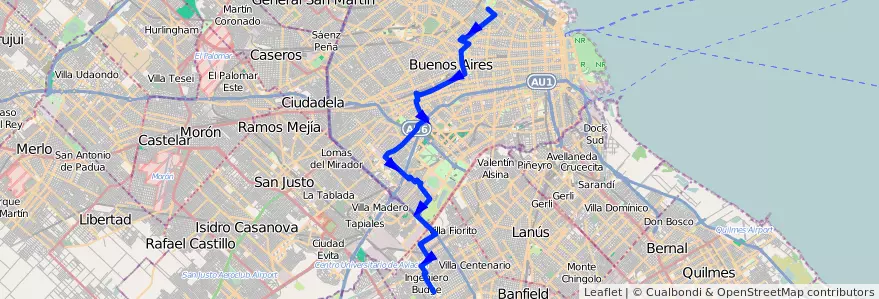 Mapa del recorrido R2 Palermo-V.Albertin de la línea 141 en Ciudad Autónoma de Buenos Aires.