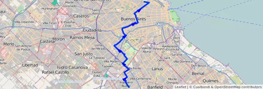 Mapa del recorrido R2 Palermo-V.Albertin de la línea 141 en Ciudad Autónoma de Buenos Aires.