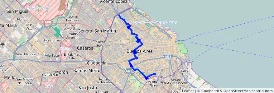 Mapa del recorrido Ramal B x Janer de la línea 76 en Ciudad Autónoma de Buenos Aires.