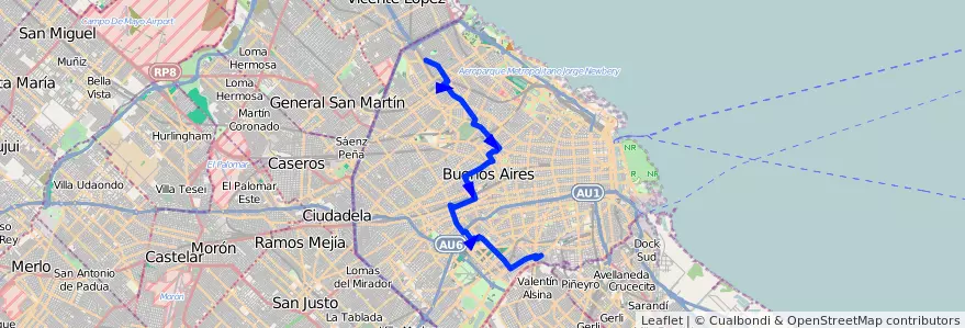 Mapa del recorrido Ramal B x Janer de la línea 76 en Буэнос-Айрес.