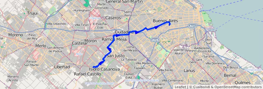Mapa del recorrido R2 Pra.Junta-Atalaya de la línea 172 en 阿根廷.