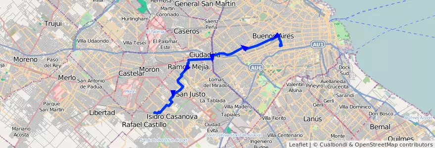 Mapa del recorrido R2 Pra.Junta-Atalaya de la línea 172 en Argentina.