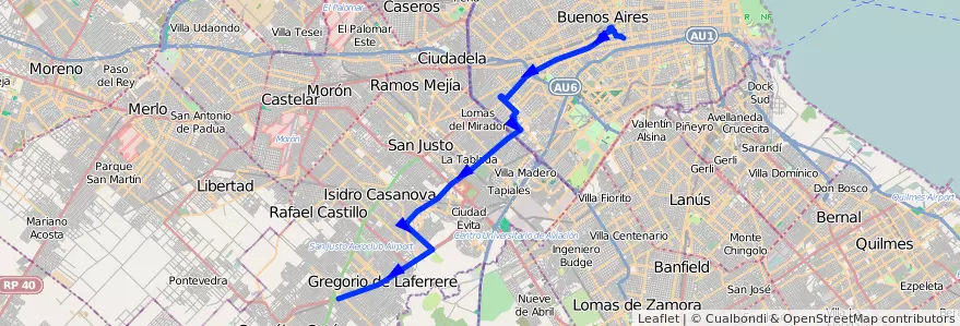 Mapa del recorrido R2 Pra.Junta-G.Catan de la línea 180 en Argentinië.