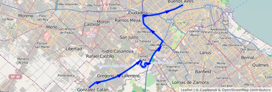 Mapa del recorrido R2 Pra.Junta-G.Catan de la línea 86 en 阿根廷.