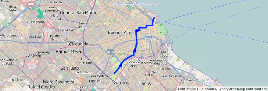 Mapa del recorrido R2 Retiro-B. Gral.Sav de la línea 115 en Autonomous City of Buenos Aires.