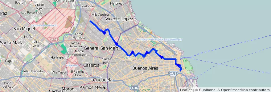 Mapa del recorrido Ramal 2 x Constituyentes de la línea 111 en Argentina.