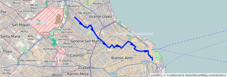 Mapa del recorrido Ramal 2 x Constituyentes de la línea 111 en Argentinië.