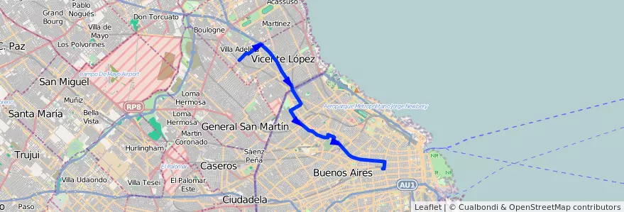 Mapa del recorrido Ramal 2 x Panamericana de la línea 71 en Argentina.
