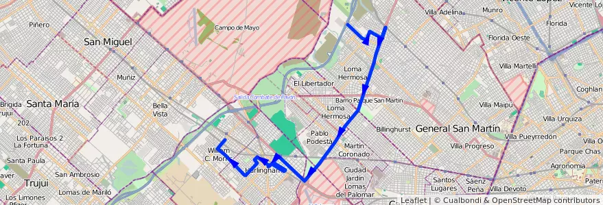 Mapa del recorrido R2 V.Lanzone-Est.Morr de la línea 237 en 布宜诺斯艾利斯省.