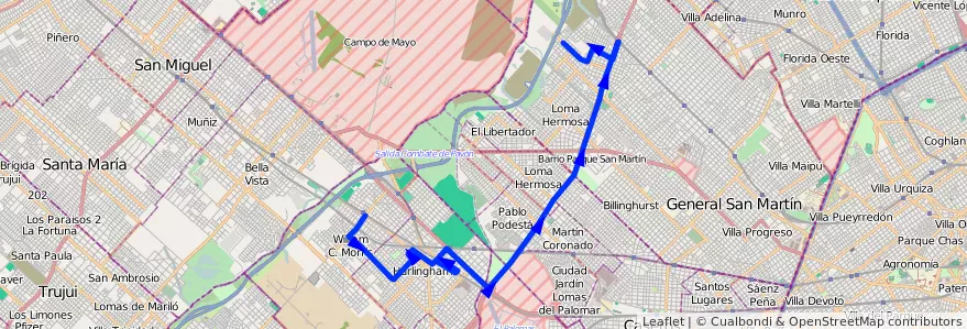 Mapa del recorrido R2 V.Lanzone-Est.Morr de la línea 237 en 布宜诺斯艾利斯省.