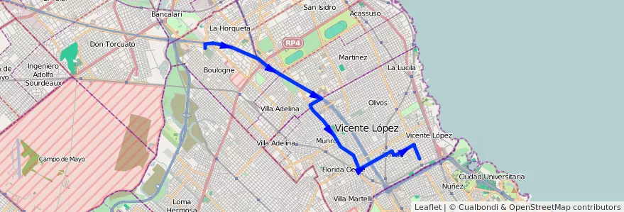 Mapa del recorrido R3 Boulogne-Vte.Lopez de la línea 314 en Buenos Aires.