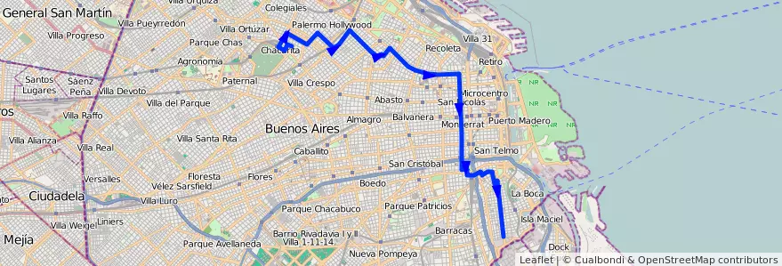 Mapa del recorrido Ramal 3 x Palermo Hollywood de la línea 39 en Ciudad Autónoma de Buenos Aires.