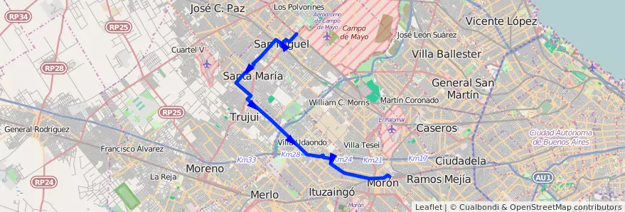 Mapa del recorrido R3 Est.Moron-Est.Lemo de la línea 269 en Provincia di Buenos Aires.