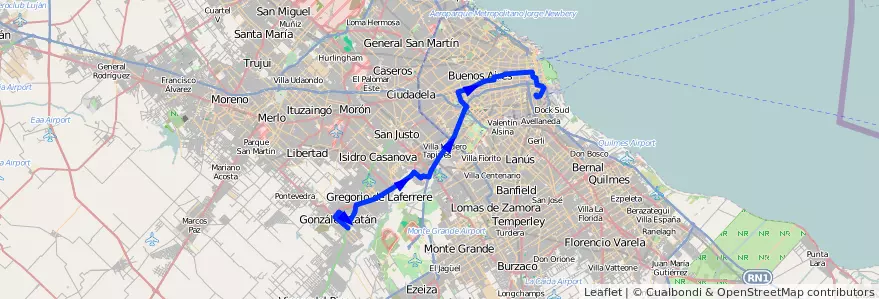 Mapa del recorrido R3 La Boca-G.Catan de la línea 86 en Argentina.