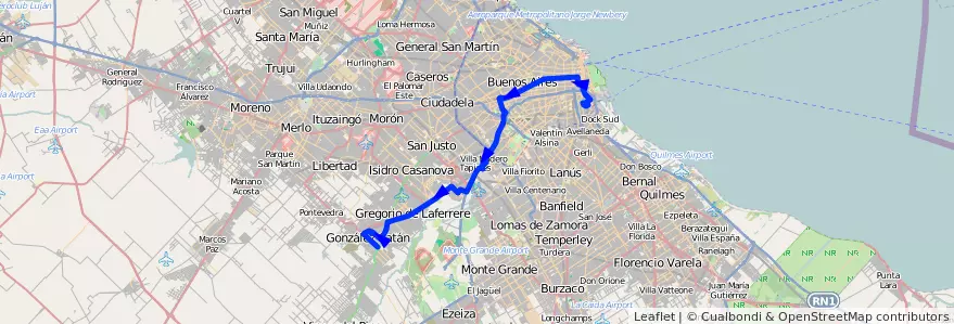 Mapa del recorrido R3 La Boca-G.Catan de la línea 86 en Argentina.