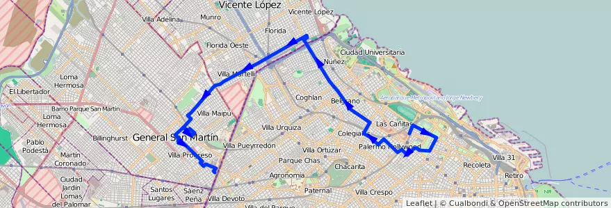 Mapa del recorrido R3 Liniers-Pza.Italia de la línea 161 en Arjantin.