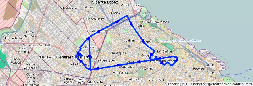 Mapa del recorrido R3 Liniers-Pza.Italia de la línea 161 en 阿根廷.