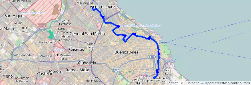Mapa del recorrido R3 Munro-Avellaneda de la línea 93 en Ciudad Autónoma de Buenos Aires.