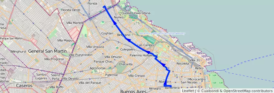 Mapa del recorrido Ramal 3 de la línea 68 en Ciudad Autónoma de Buenos Aires.