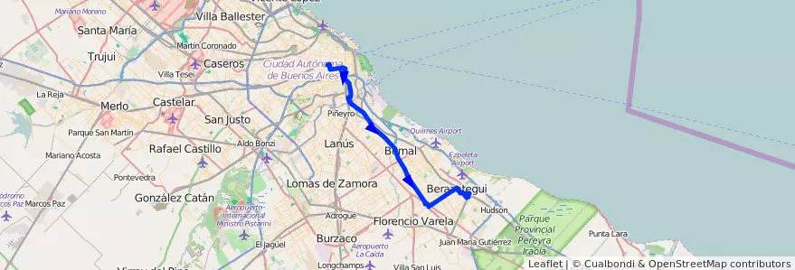 Mapa del recorrido R3 Once-V.Espana de la línea 98 en Arjantin.
