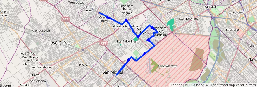 Mapa del recorrido R3 S.Miguel-G.Bourg de la línea 341 en Buenos Aires.
