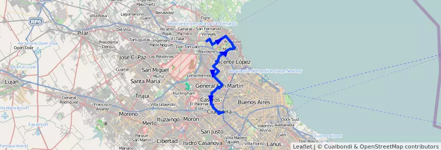 Mapa del recorrido R304 Liniers-S.Isidro de la línea 343 en 布宜诺斯艾利斯省.