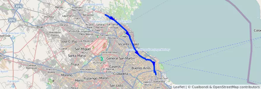 Mapa del recorrido R38 C-T x Alto de la línea 60 en Argentina.
