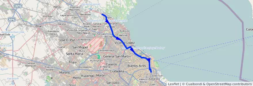 Mapa del recorrido R38 C-T x Panamericana de la línea 60 en Argentina.
