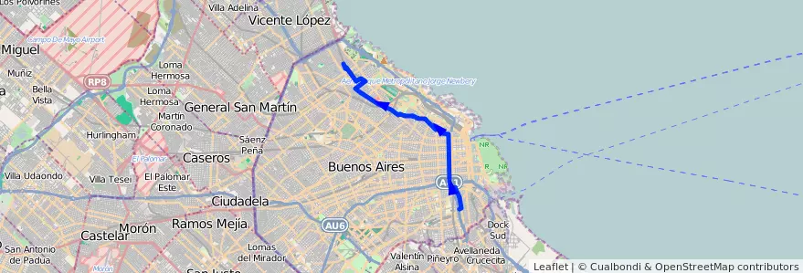 Mapa del recorrido R38 Constitucion-Nunez de la línea 60 en Буэнос-Айрес.