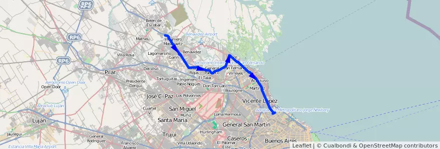 Mapa del recorrido R38 N-E x Ruta 9 de la línea 60 en Буэнос-Айрес.