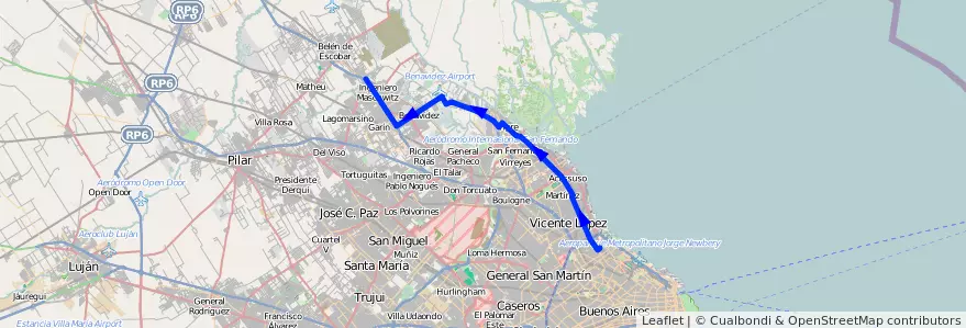 Mapa del recorrido R38 Nunez-Escobar de la línea 60 en Buenos Aires.