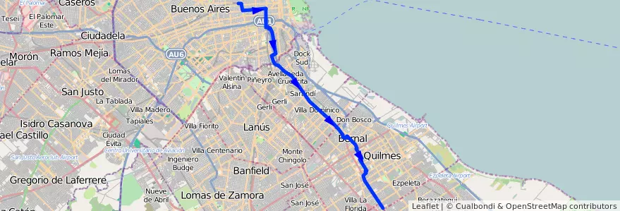 Mapa del recorrido R4 Once-V.Espana de la línea 98 en Arjantin.