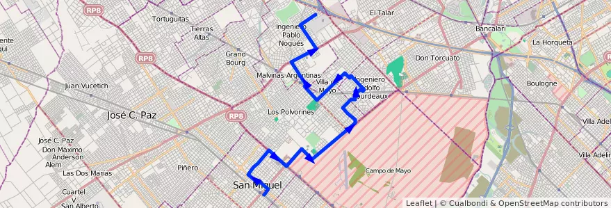 Mapa del recorrido R4 S.Miguel-Tortuguit de la línea 341 en Buenos Aires.