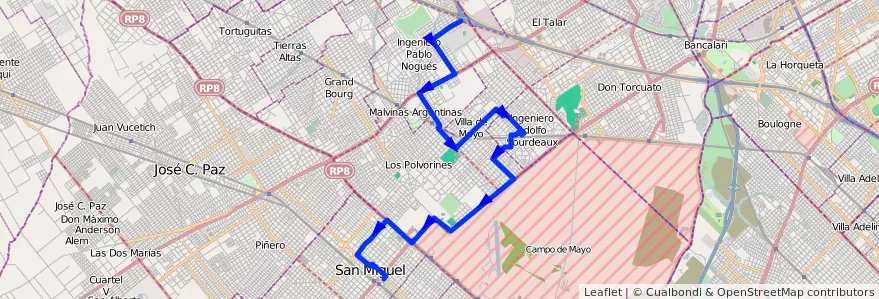Mapa del recorrido R4 S.Miguel-Tortuguit de la línea 341 en Province de Buenos Aires.
