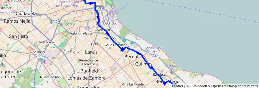 Mapa del recorrido R5 Once-V.Espana de la línea 98 en Arjantin.