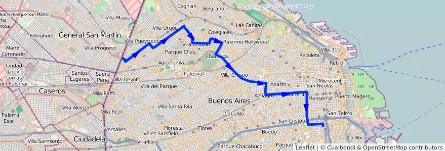 Mapa del recorrido R90 Constitucion-Devo de la línea 168 en Autonomous City of Buenos Aires.