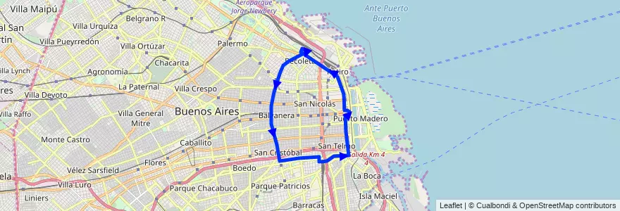 Mapa del recorrido RA Constitucion-Retiro de la línea 62 en Буэнос-Айрес.