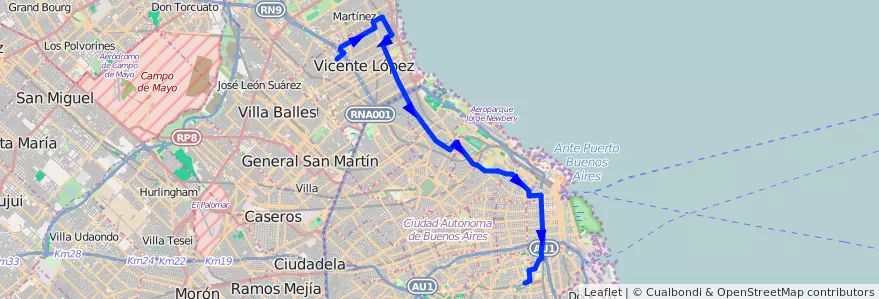 Mapa del recorrido Ramal 1 x Est. La Lucila de la línea 59 en Argentina.