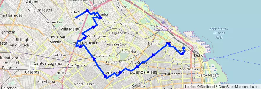 Mapa del recorrido Ramal 1 x Nazca de la línea 110 en Ciudad Autónoma de Buenos Aires.