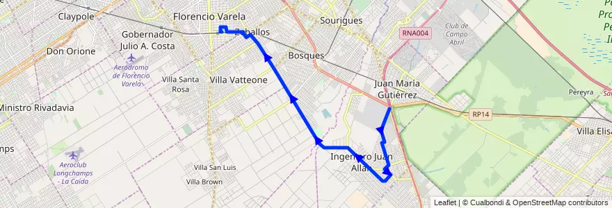 Mapa del recorrido Ramal 2 - Rotonda de Alpargatas - Florencio Varela de la línea 324 en Partido de Florencio Varela.