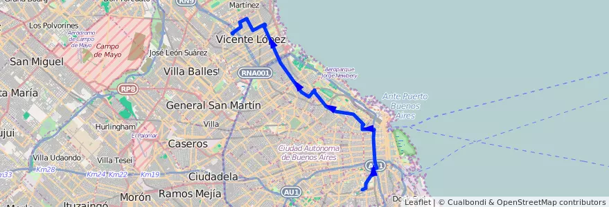 Mapa del recorrido Ramal 2 x Barrio Golf de la línea 59 en Arjantin.