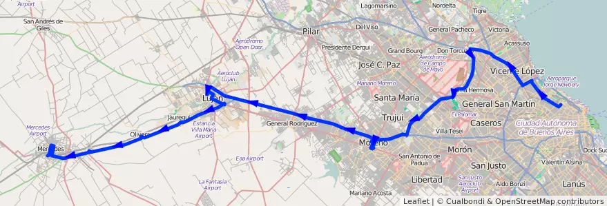 Mapa del recorrido Ramal 2 x Camino Buen Ayre  de la línea 57 en 布宜诺斯艾利斯省.
