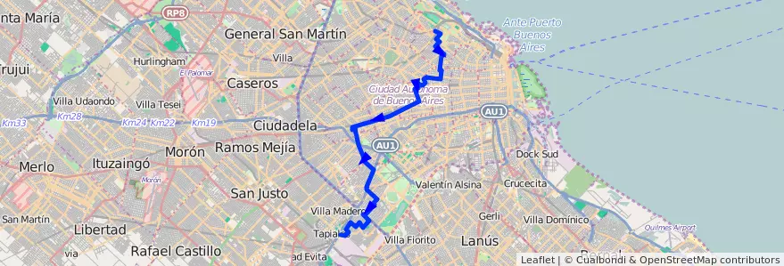 Mapa del recorrido Ramal A - Villa Celina de la línea 36 en Ciudad Autónoma de Buenos Aires.