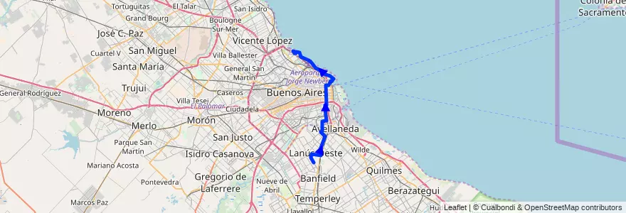 Mapa del recorrido Recorrido A - Ciudad universitaria de la línea 45 en Argentinië.