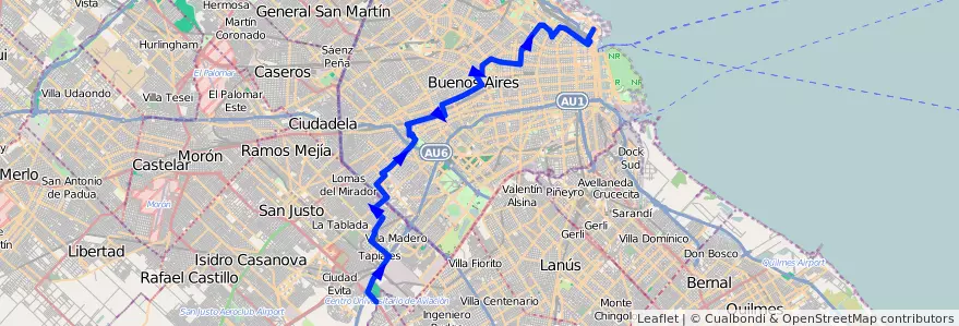 Mapa del recorrido Retiro-B. 9 de Abril de la línea 92 en Argentina.