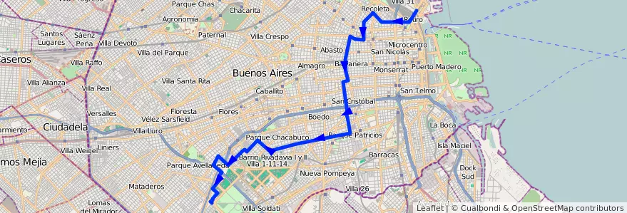 Mapa del recorrido Retiro-B. Samore de la línea 101 en Ciudad Autónoma de Buenos Aires.