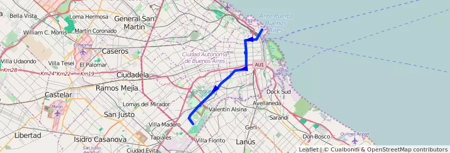 Mapa del recorrido Retiro-B. Savio de la línea 150 en Буэнос-Айрес.