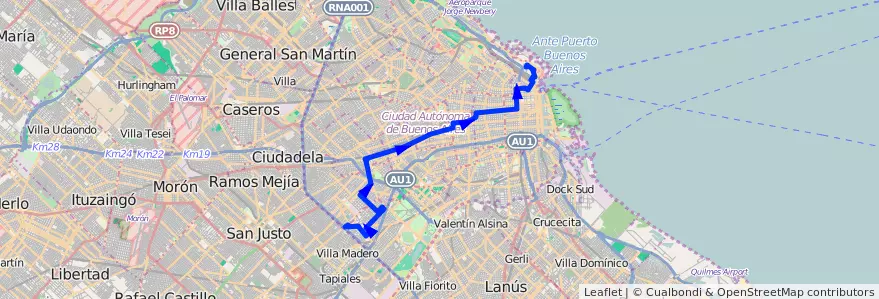 Mapa del recorrido Retiro de la línea 5 en Autonomous City of Buenos Aires.